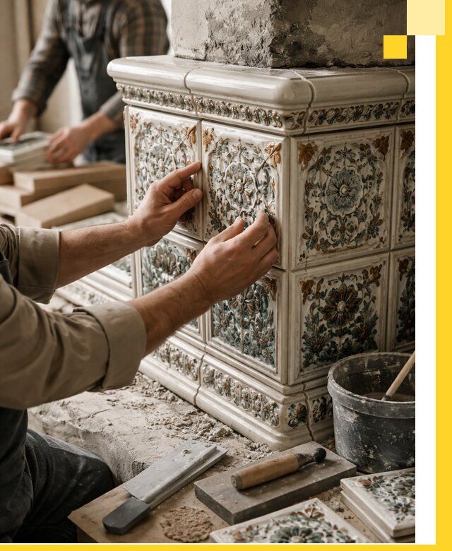 Изразцовые камины под ключ в Климовске: проект и монтаж