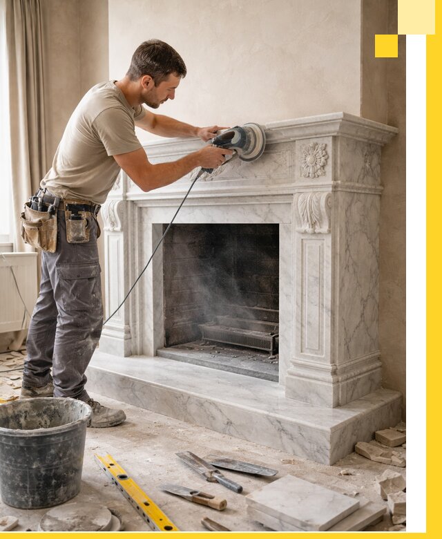 Изготовление и установка мраморных каминов в Климовске под ключ