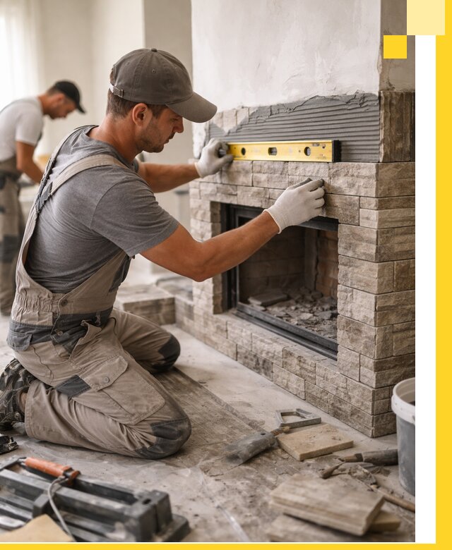 Облицовка каминов в Климовске, монтаж и отделка натуральным камнем