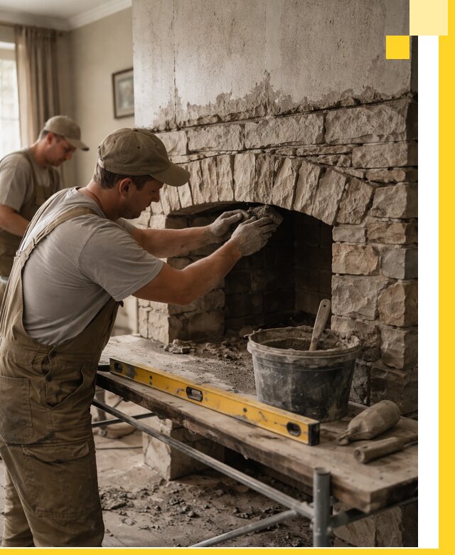 Изготовление каминов под ключ в Климовске, монтаж и отделка