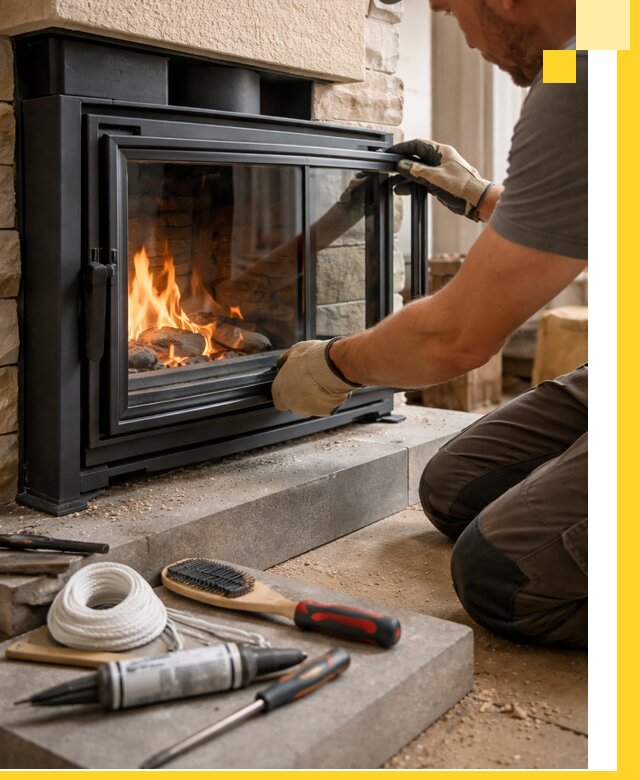 Производство, монтаж и доставка каминов со стеклом в Климовске