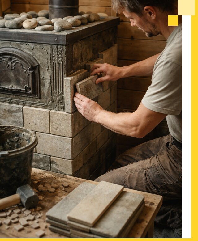 Облицовка банных печей в Климовске профессиональная отделка