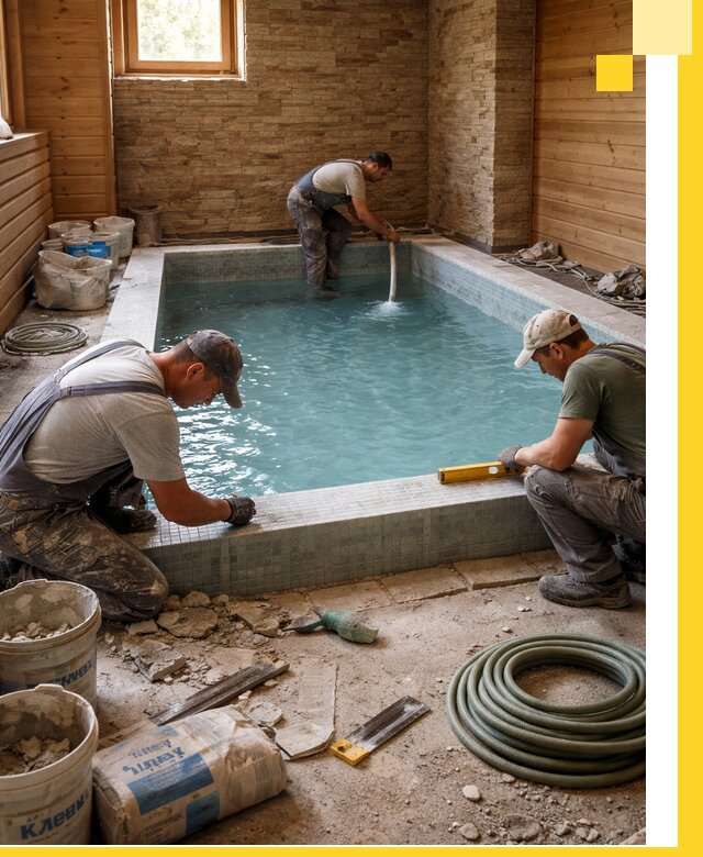 Проектирование и строительство бассейнов для бани в Климовске