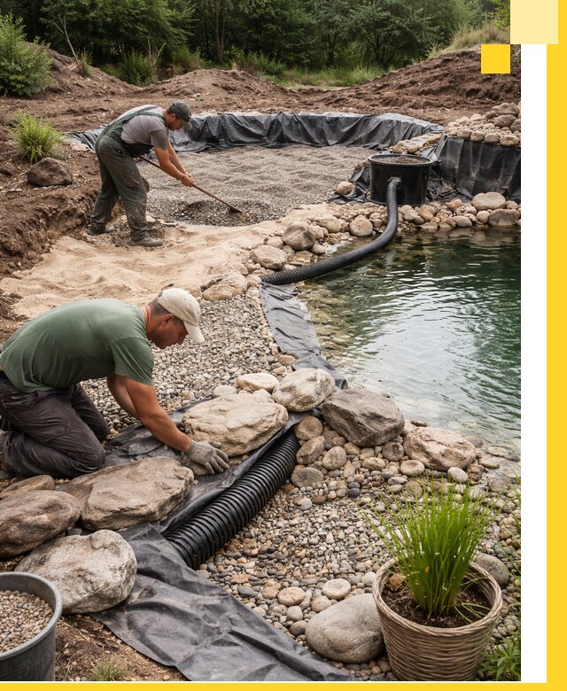 Строительство природных бассейнов и озер в Климовске под ключ