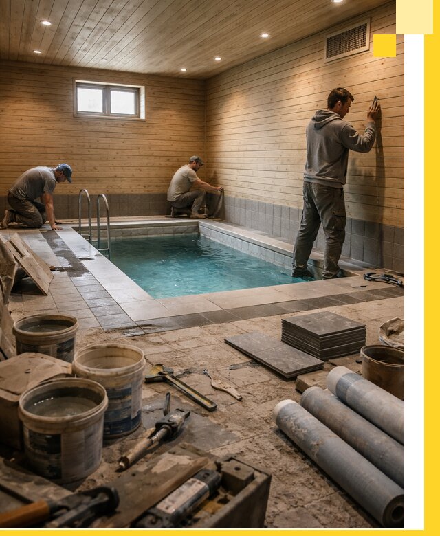 Строительство бани с бассейном и сауной под ключ в Климовске