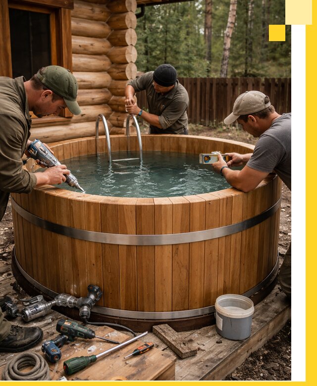 Строительство бань с купелью под ключ и отделкой в Климовске