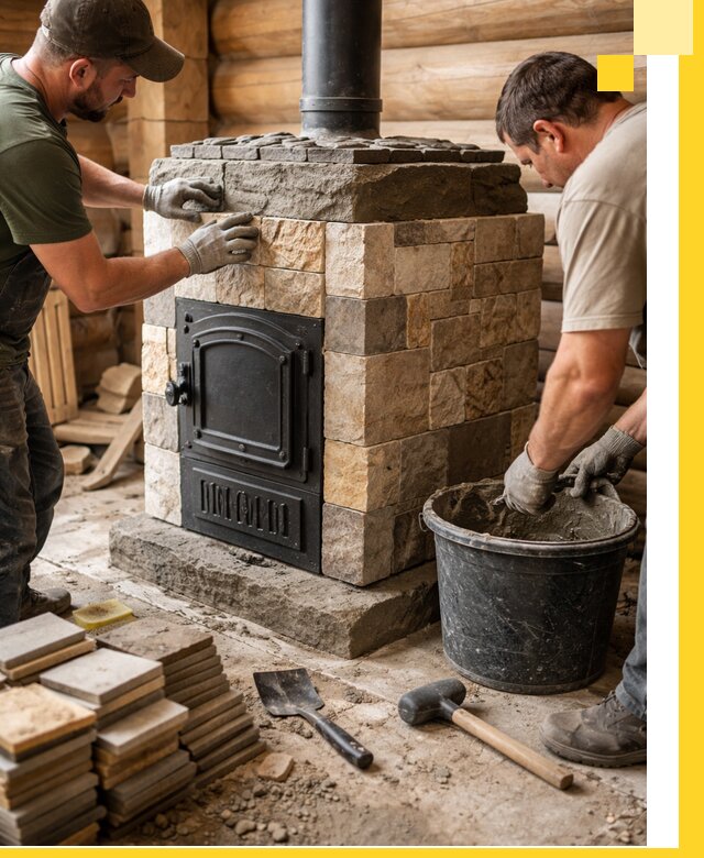 Облицовка банной печи под ключ в Климовске: камень и плитка