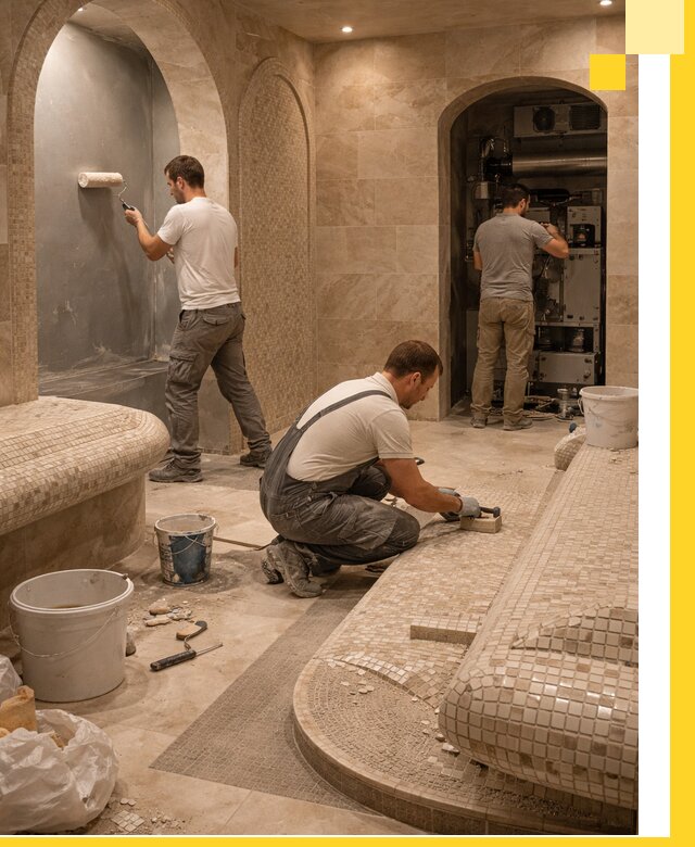 Строительство бани с хамамом и бассейном под ключ в Климовске