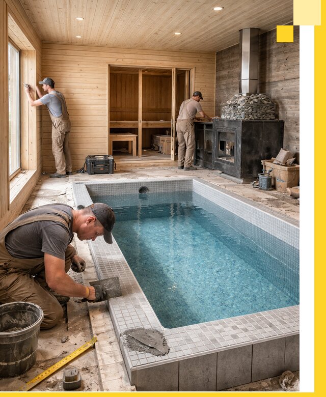 Проект бани с бассейном и сауной в Климовске под ключ