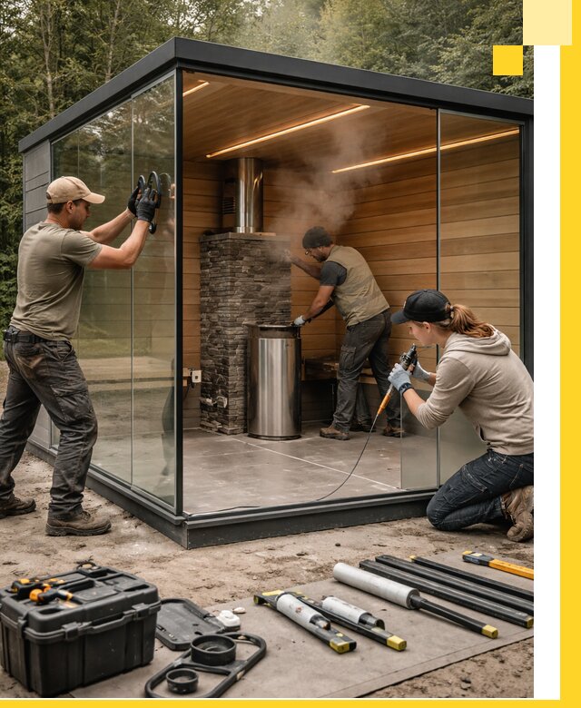 Проектирование и строительство стеклянных бань в Климовске