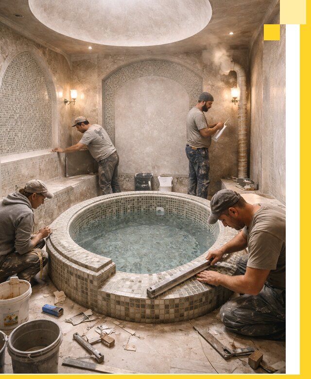 Профессиональное строительство хамама с бассейном в Климовске под ключ