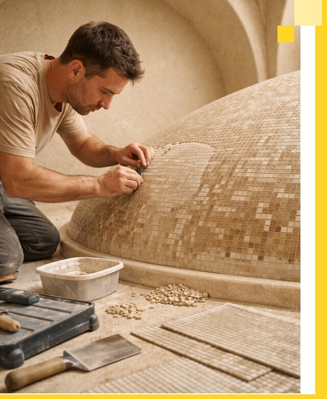 Профессиональная укладка мозаики для хамама под ключ в Климовске